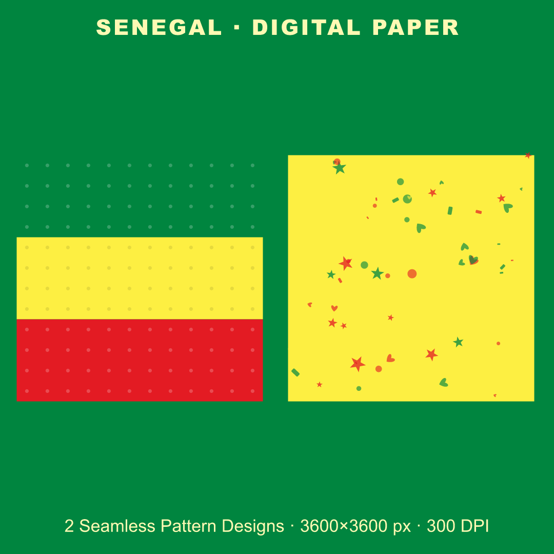 Senegal Football Fan Pack — Stickers, Digital Paper, Poster & Coloring Page preview 3