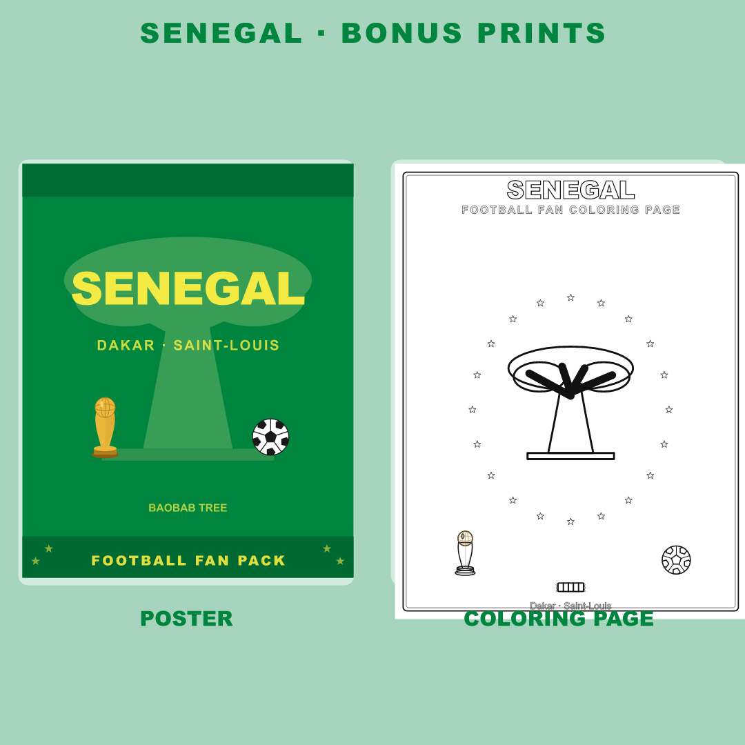 Senegal Football Fan Pack — Stickers, Digital Paper, Poster & Coloring Page preview 4