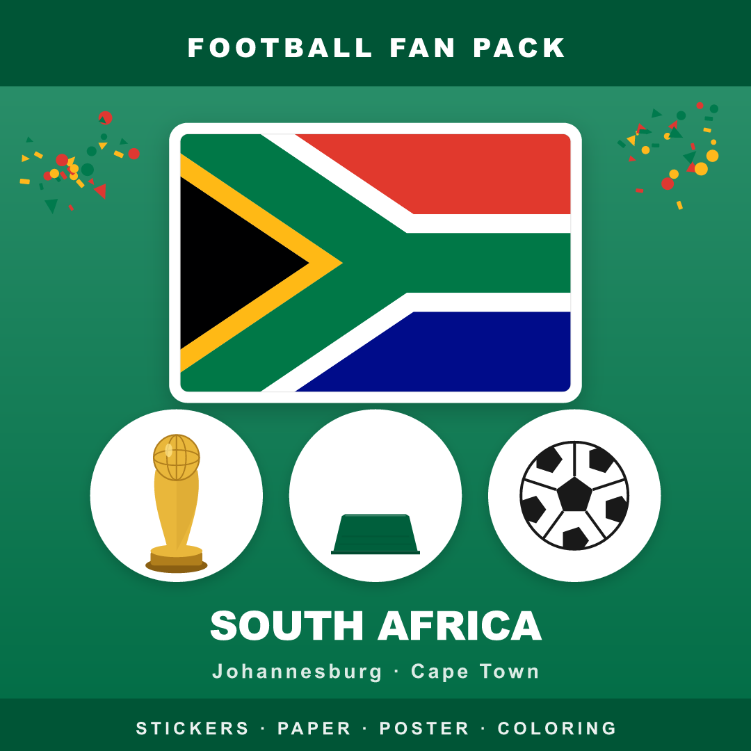 South Africa Football Fan Pack — Stickers, Digital Paper, Poster & Coloring Page
