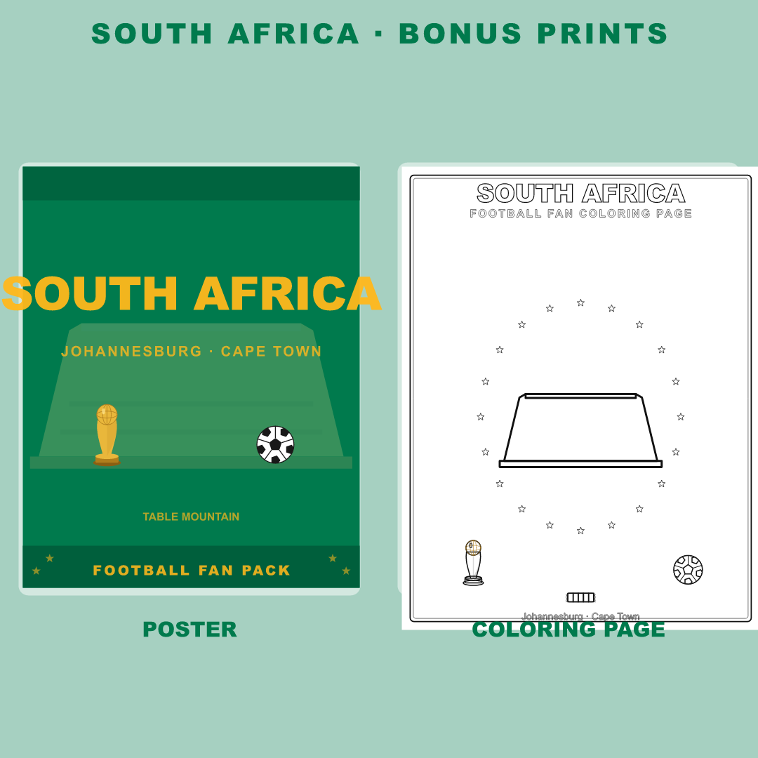 South Africa Football Fan Pack — Stickers, Digital Paper, Poster & Coloring Page preview 4