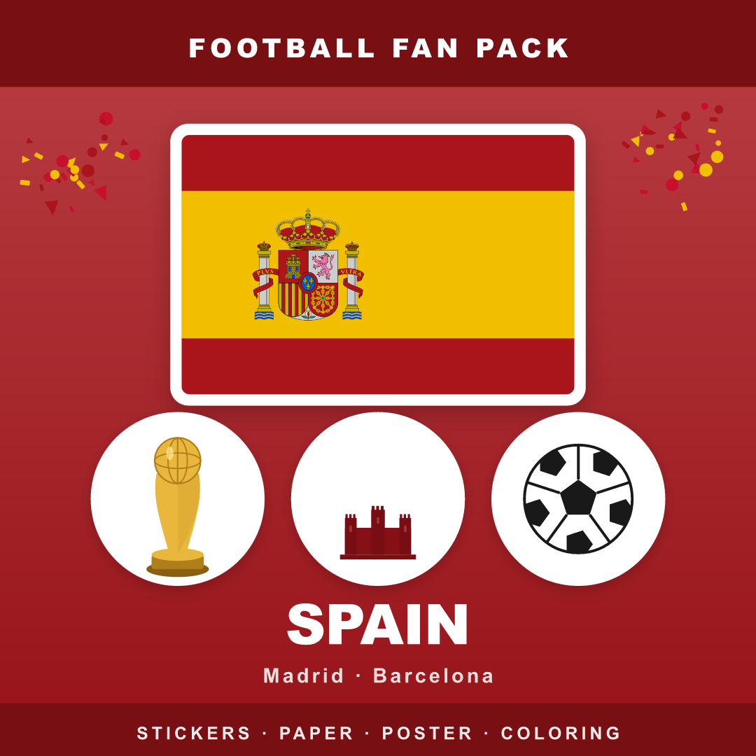 Spain Football Fan Pack — Stickers, Digital Paper, Poster & Coloring Page