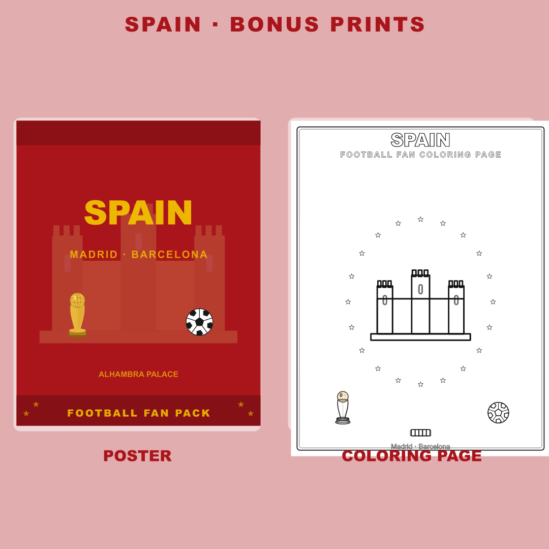 Spain Football Fan Pack — Stickers, Digital Paper, Poster & Coloring Page preview 4