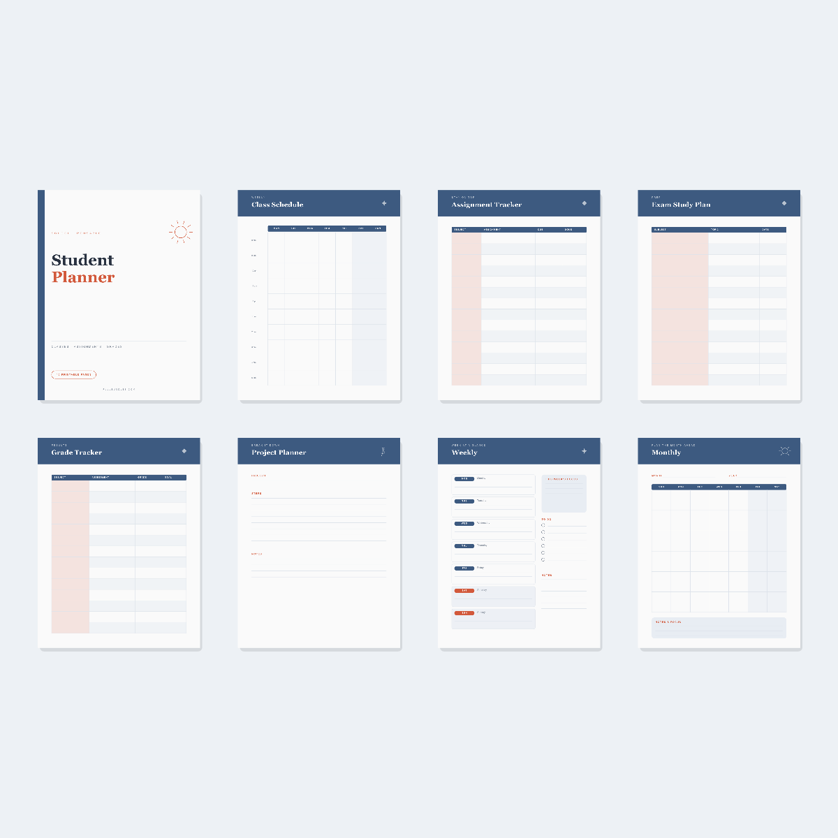 Student Academic Planner — 10 Printable Pages (A4 + US Letter PDF + SVG) preview 3