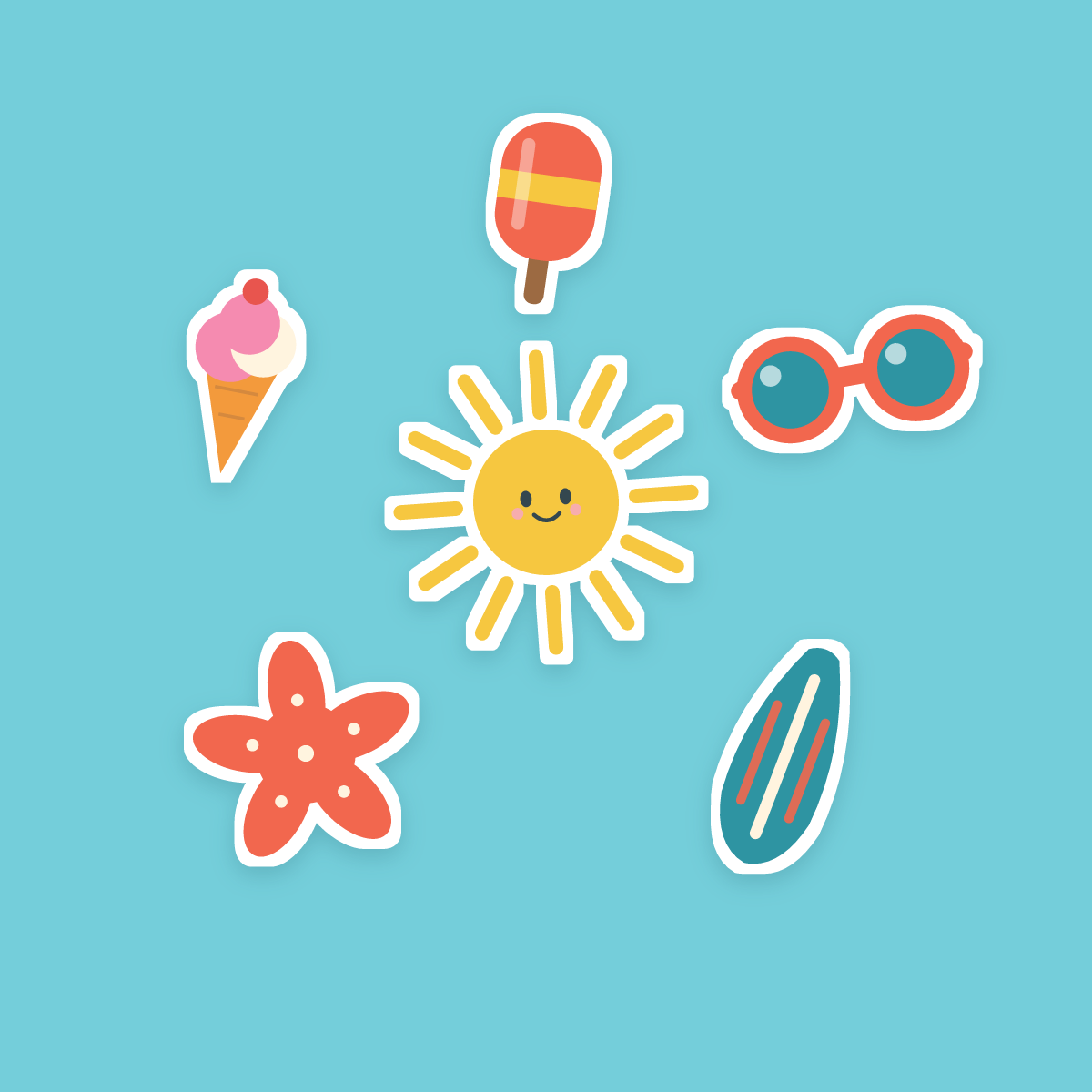 Summer Beach Sticker Pack — 16 Die-Cut Watermelon, Flamingo, Palm & Pineapple Stickers (PNG + SVG, Commercial Use) preview 2