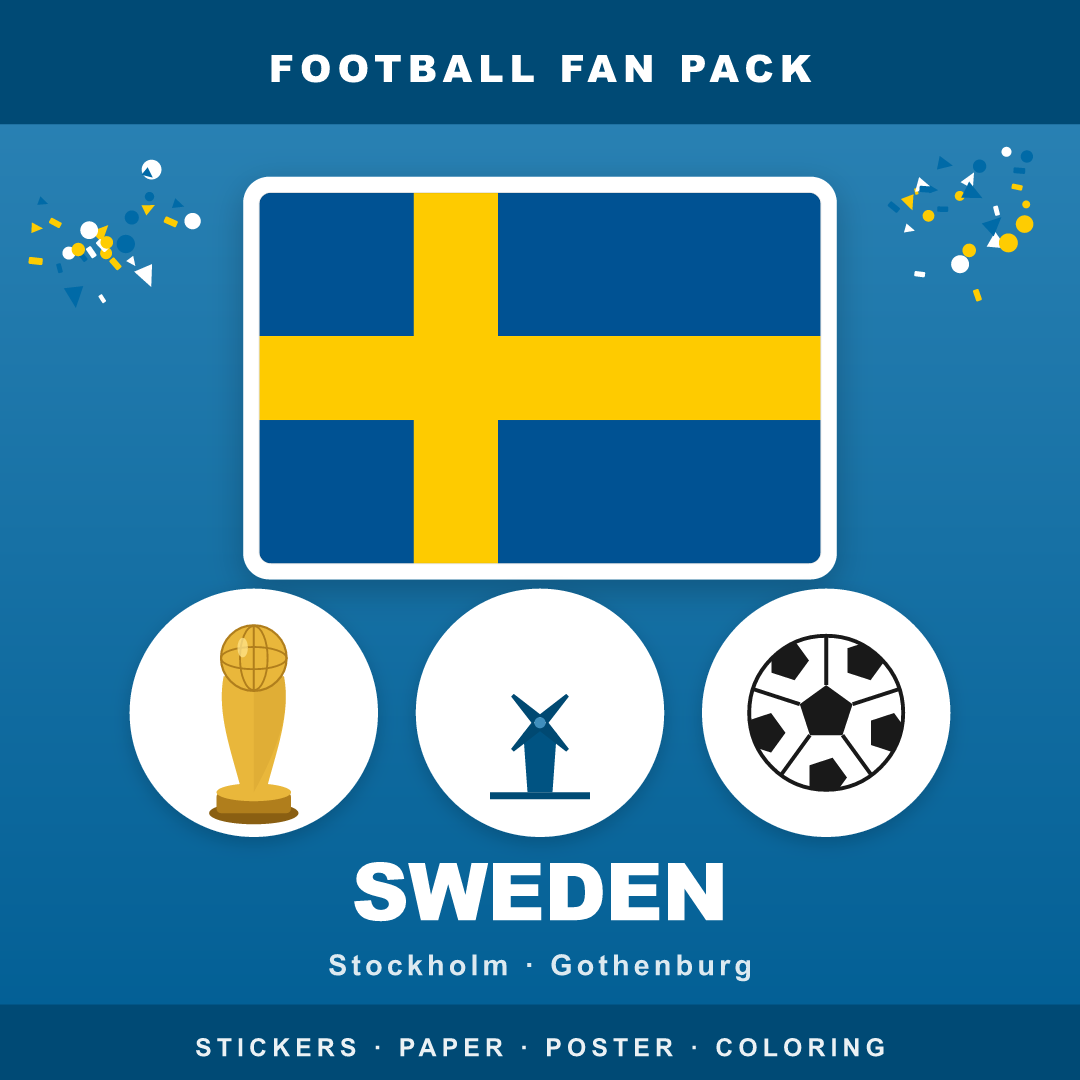 Sweden Football Fan Pack — Stickers, Digital Paper, Poster & Coloring Page