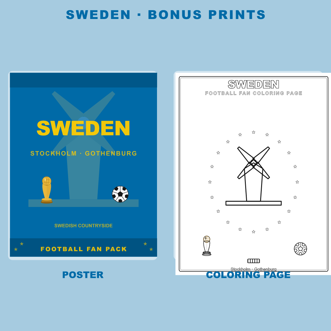 Sweden Football Fan Pack — Stickers, Digital Paper, Poster & Coloring Page preview 4