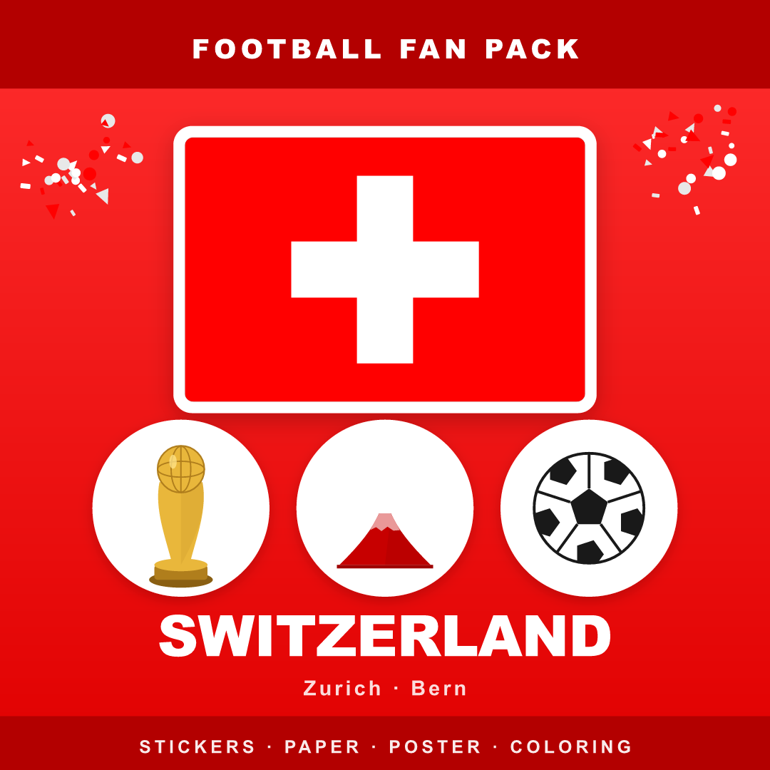 Switzerland Football Fan Pack — Stickers, Digital Paper, Poster & Coloring Page