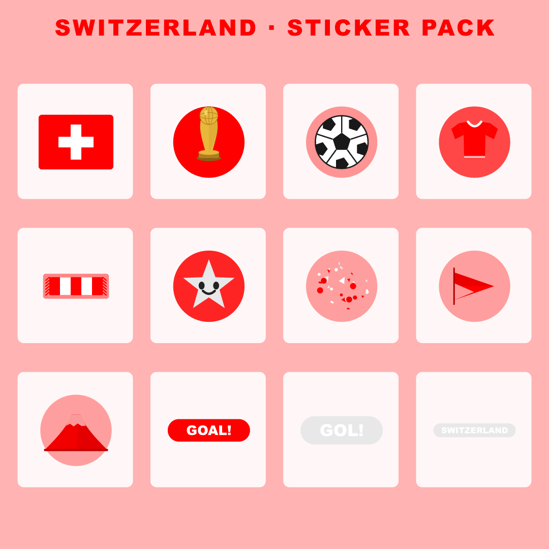 Switzerland Football Fan Pack — Stickers, Digital Paper, Poster & Coloring Page preview 2