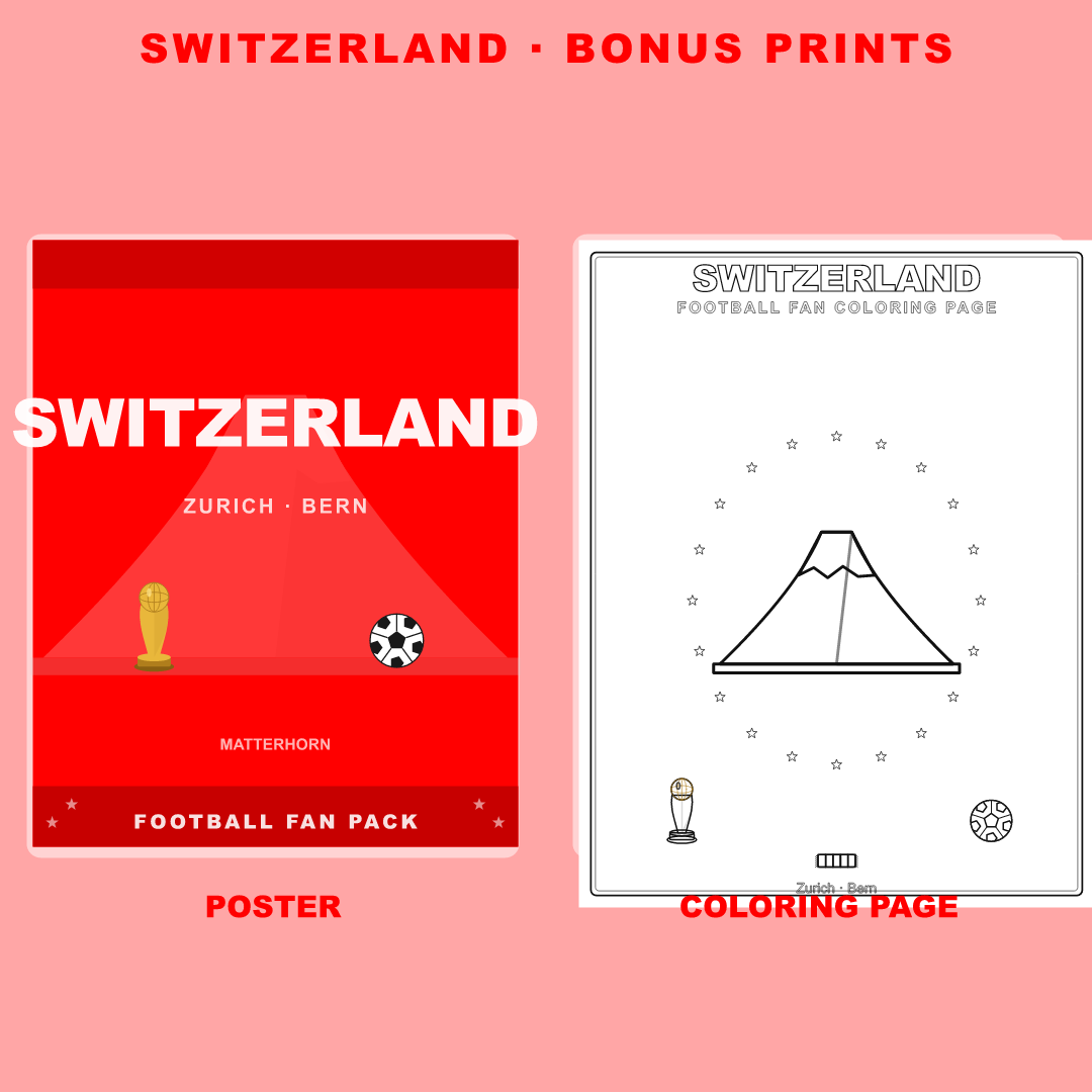 Switzerland Football Fan Pack — Stickers, Digital Paper, Poster & Coloring Page preview 4