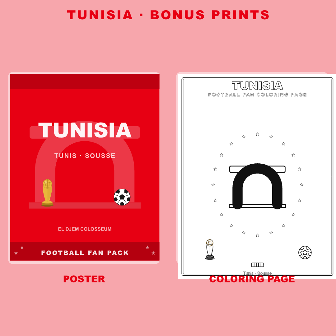 Tunisia Football Fan Pack — Stickers, Digital Paper, Poster & Coloring Page preview 4
