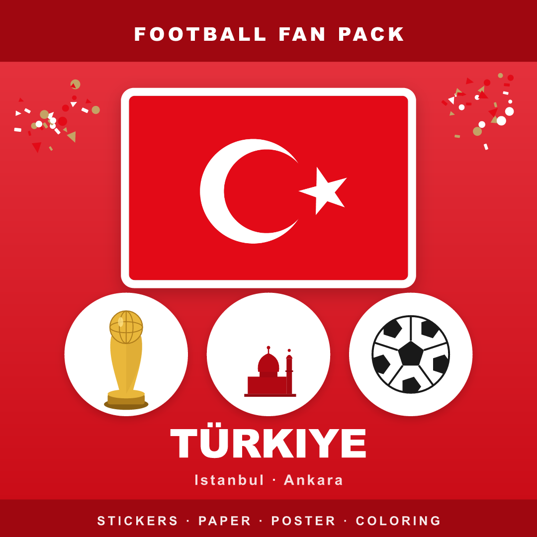 Türkiye Football Fan Pack — Stickers, Digital Paper, Poster & Coloring Page