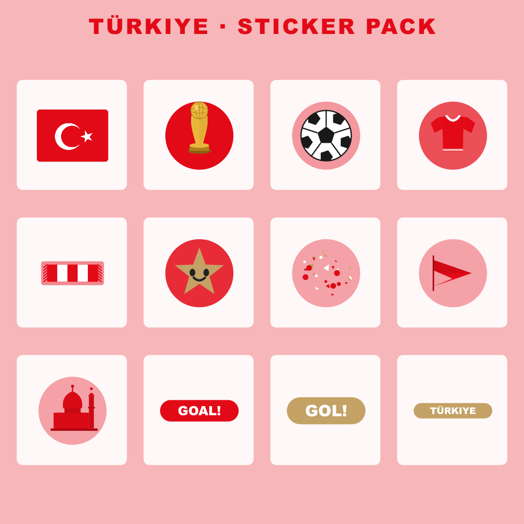 Türkiye Football Fan Pack — Stickers, Digital Paper, Poster & Coloring Page preview 2