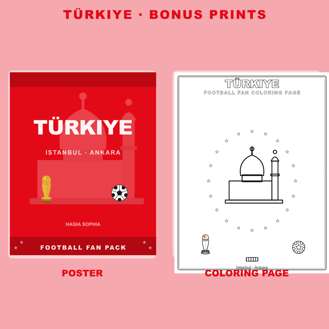 Türkiye Football Fan Pack — Stickers, Digital Paper, Poster & Coloring Page preview 4