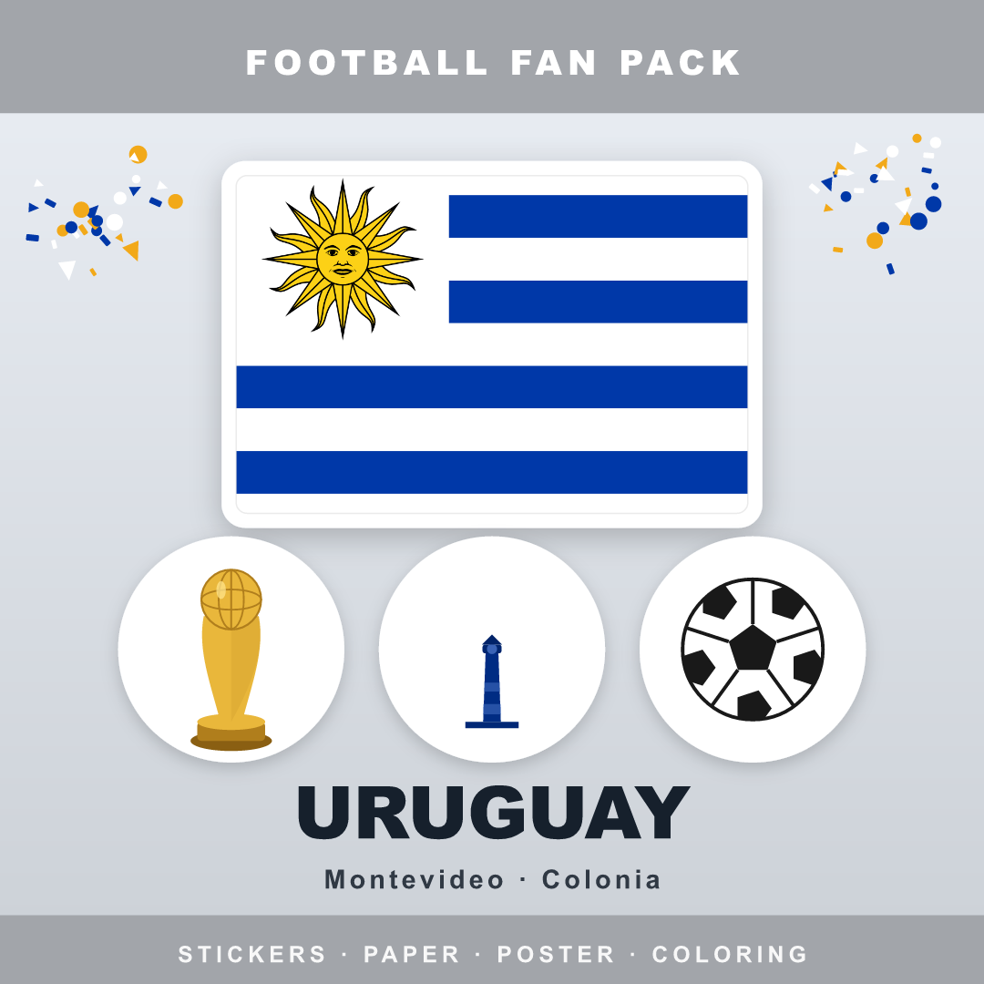 Uruguay Football Fan Pack — Stickers, Digital Paper, Poster & Coloring Page