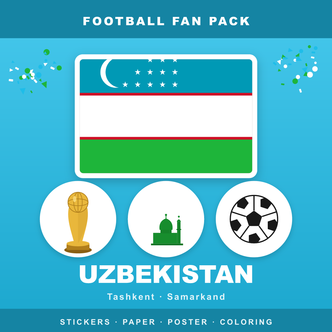 Uzbekistan Football Fan Pack — Stickers, Digital Paper, Poster & Coloring Page