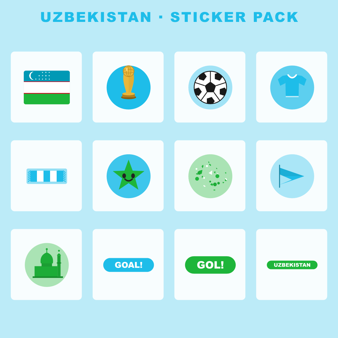 Uzbekistan Football Fan Pack — Stickers, Digital Paper, Poster & Coloring Page preview 2