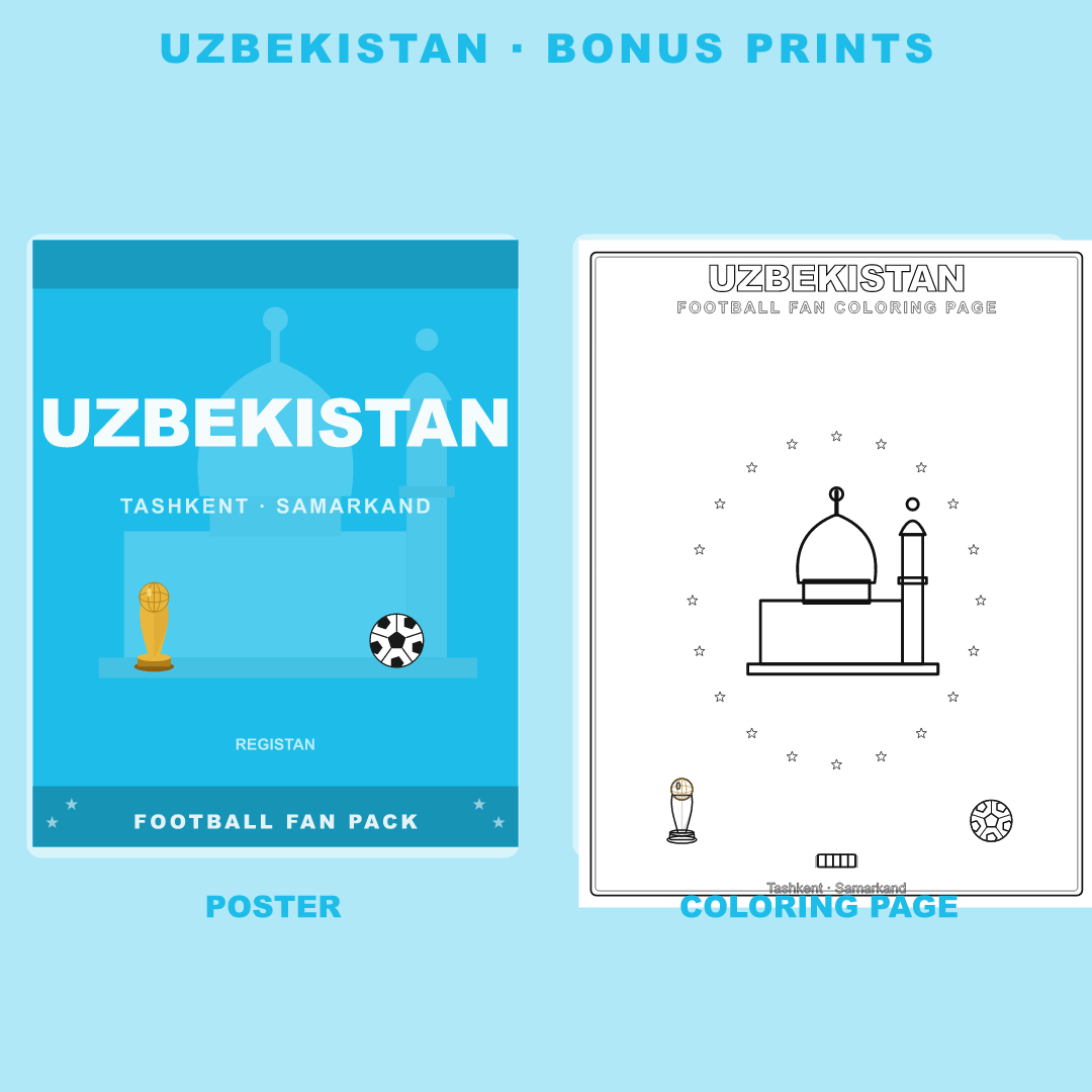Uzbekistan Football Fan Pack — Stickers, Digital Paper, Poster & Coloring Page preview 4